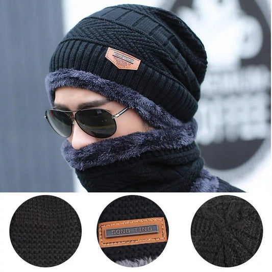 Winter Wool Cap with Neck Warmer – Beanie & Scarf Set for Men & Women