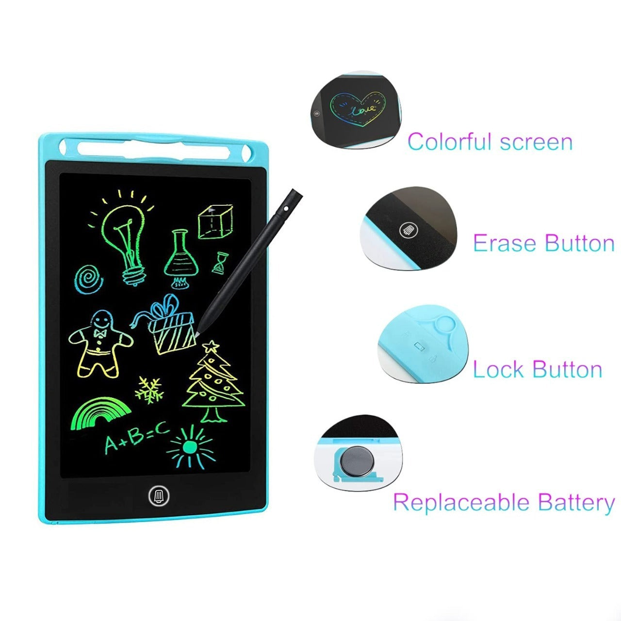 LCD Writing Tablet 8.5 Inch for Kids – Colorful Doodle Pad, Erasable Screen & Lock Feature